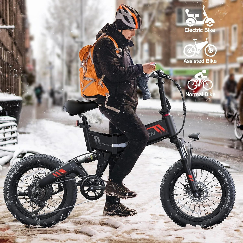 Electric Bike, 20''X4.0 Fat Tire Electric Bike for Adults | 500W Foldable Electric Bike with 48V 10Ah Battery,Professional 7 Speed,Shock Absorber, Ebike for Mountain Beach Snow