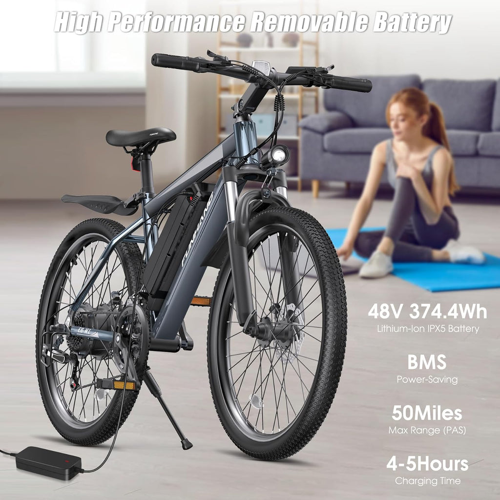 Electric Bike for Adults, 1000W Peak Ebike, 50Miles 20MPH Electric Mountain Bike, 26" Adult Electric Bicycle with 48V Removable Battery, Fenders,7 Speed, Front Suspension, UL 2849 Certified