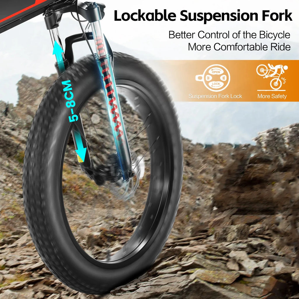 26"X4" Folding Fat Tire Electric Bike, Full Suspensions, 500W Ebike, 5 Riding Modes, 48V 10.4Ah Battery, 21 Speed, LCD, All Terrain E Bike for Adult UL2849