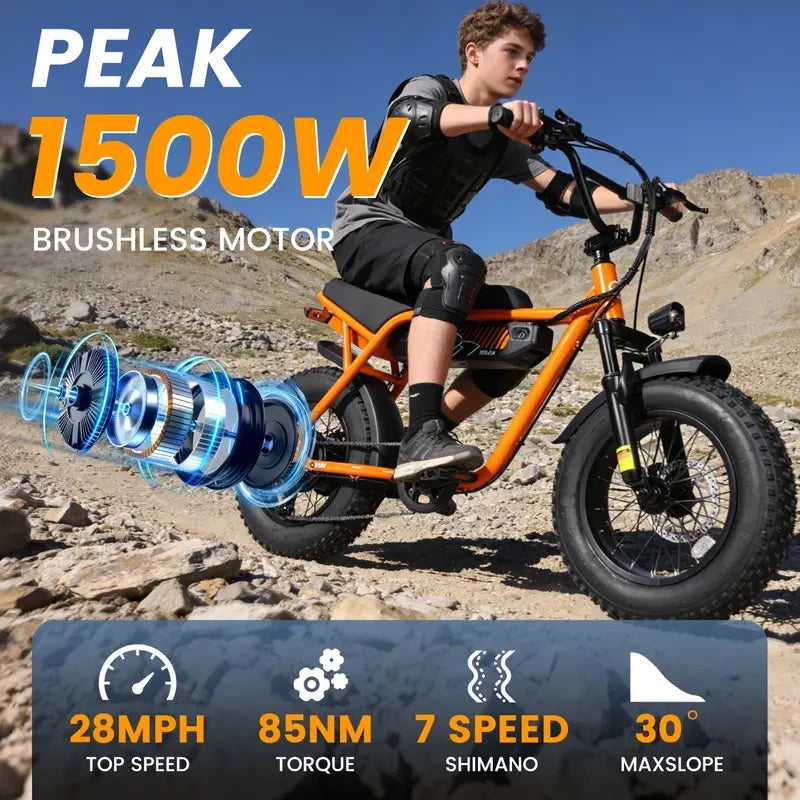 Electric Connection Fat Tire Electric Bike with large tires and sleek frame, ready for off-road and city riding.