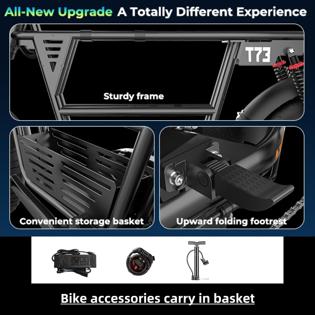 T73 Premium Series Electric Bike for Adults,48V15Ah/36Ah/41.6Ah Battery,1000W/1500W/3000W Powerful Motor,20''*4'' Fat Tire, Hydraulic Shockproof &Oils Brakes, Commute/Snow Ebike.Age 15+