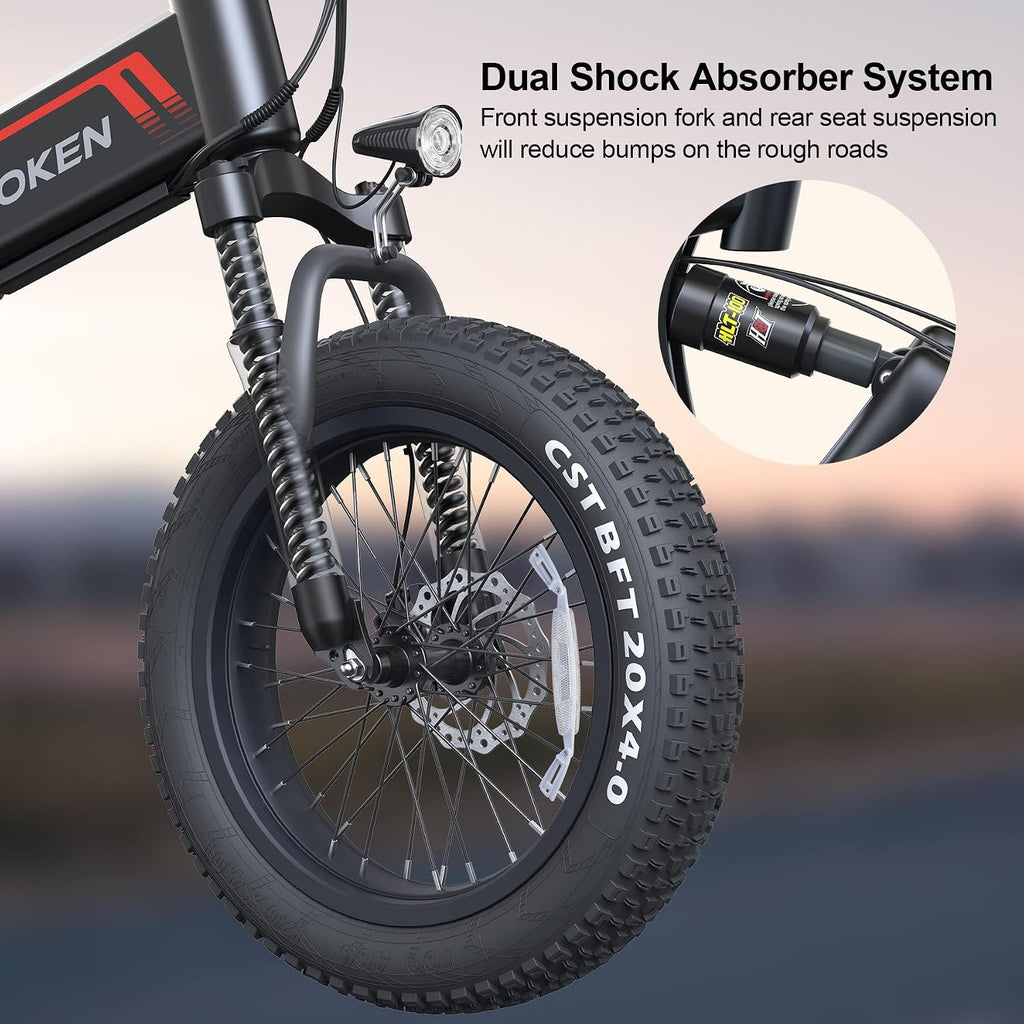 Electric Bike, 20''X4.0 Fat Tire Electric Bike for Adults | 500W Foldable Electric Bike with 48V 10Ah Battery,Professional 7 Speed,Shock Absorber, Ebike for Mountain Beach Snow