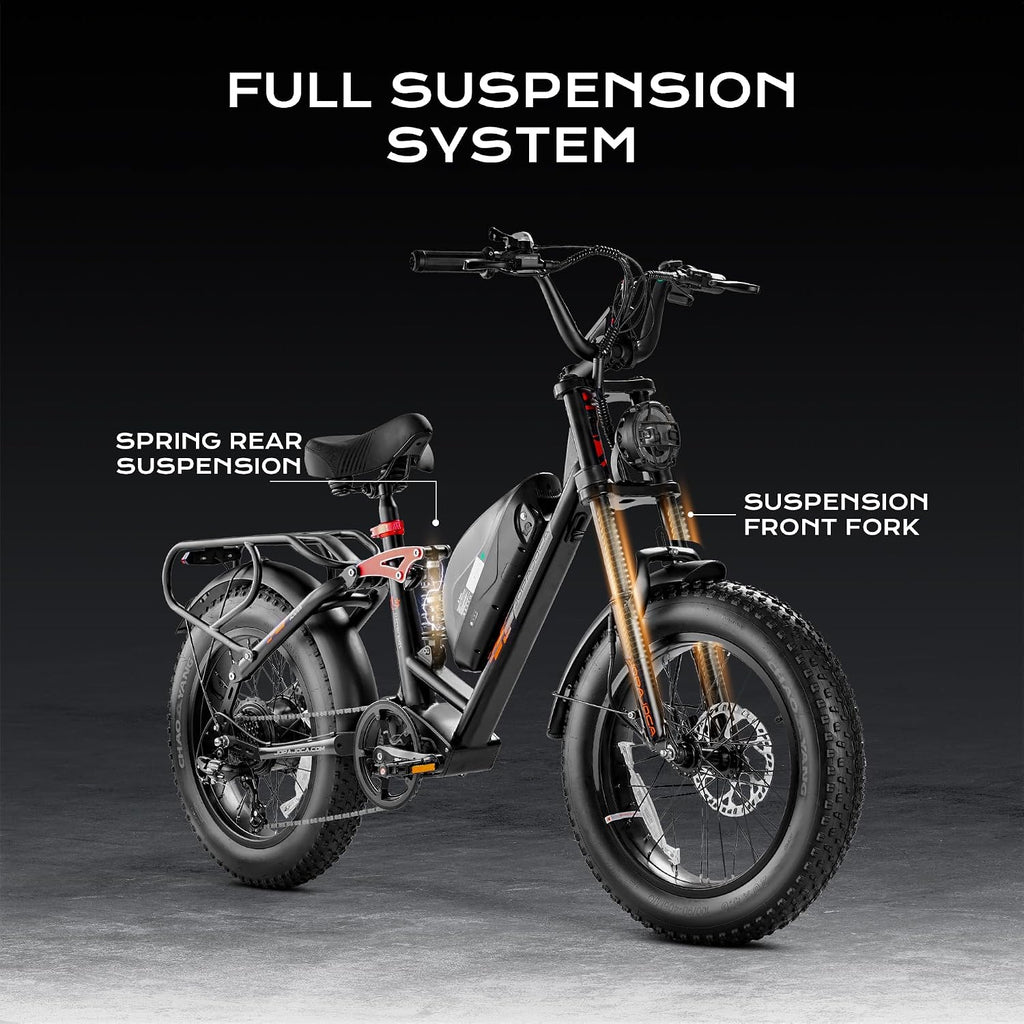 2026 Luna/Terra 3000W/1500W 33MPH Dual Motor Ebike for Men Women, 20/15Ah 80+ Mi Long Range Electric Bike for Adults, 20" Fat Tire Full Suspension All-Terrain E-Bike with Hydraulic Disc Brake