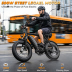 T63 Fat Tire Electric Bike, 500W Entry Level for Adults Teens | 40 Miles, 20MPH, 13Ah Removable Battery. 20 Fat Tire Ebike for Commute, School, Travel. Lightweight. UL2849 Certified.