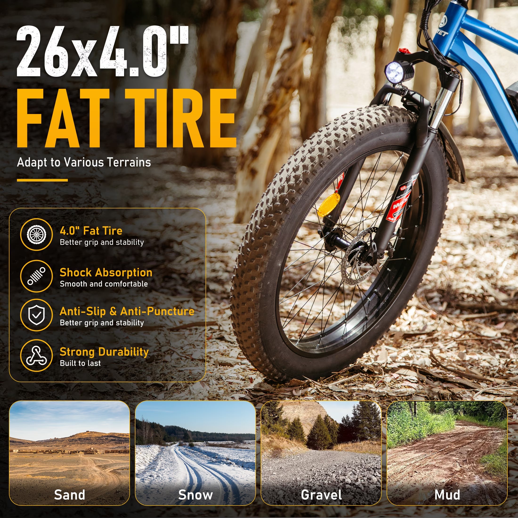 EB26 Electric Bike for Adults, Peak 1500W 48V 15Ah, 26" Fat Tire Ebike, E-Mountain Bicycle, UL2849
