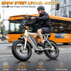 T63 Fat Tire Electric Bike, 500W Entry Level for Adults Teens | 40 Miles, 20MPH, 13Ah Removable Battery. 20 Fat Tire Ebike for Commute, School, Travel. Lightweight. UL2849 Certified.