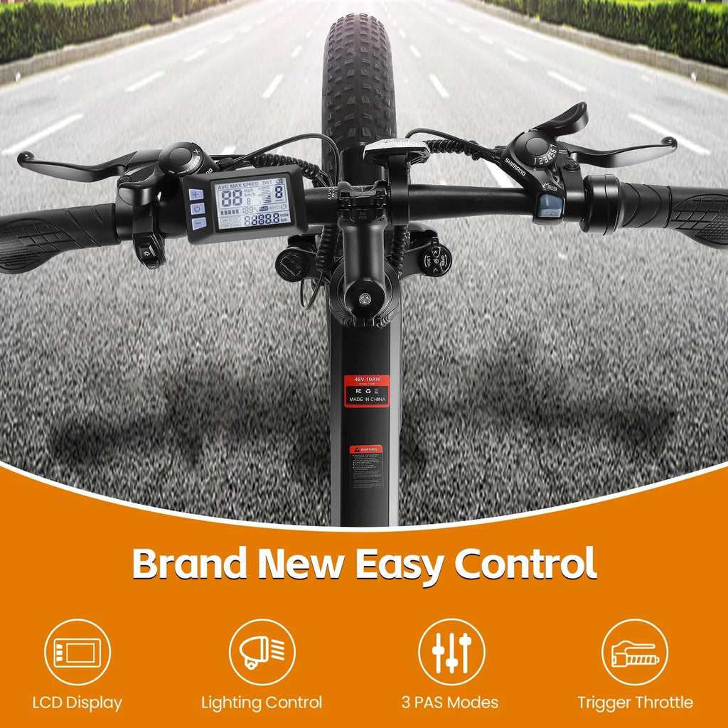 26"X4" Folding Fat Tire Electric Bike, Full Suspensions, 500W Ebike, 5 Riding Modes, 48V 10.4Ah Battery, 21 Speed, LCD, All Terrain E Bike for Adult UL2849