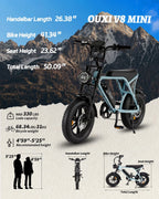 V8 Mini Electric Bike for Adults, 16" Fat Tire Ebike, 500W 20MPH Electric Bicycle, 36V 10.4Ah, E Bike UL2849