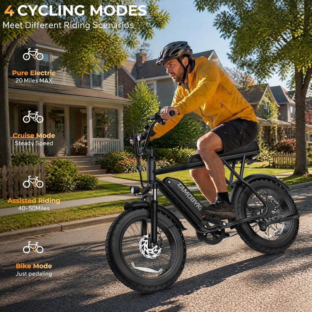 T63 Fat Tire Electric Bike, 500W Entry Level for Adults Teens | 40 Miles, 20MPH, 13Ah Removable Battery. 20 Fat Tire Ebike for Commute, School, Travel. Lightweight. UL2849 Certified.