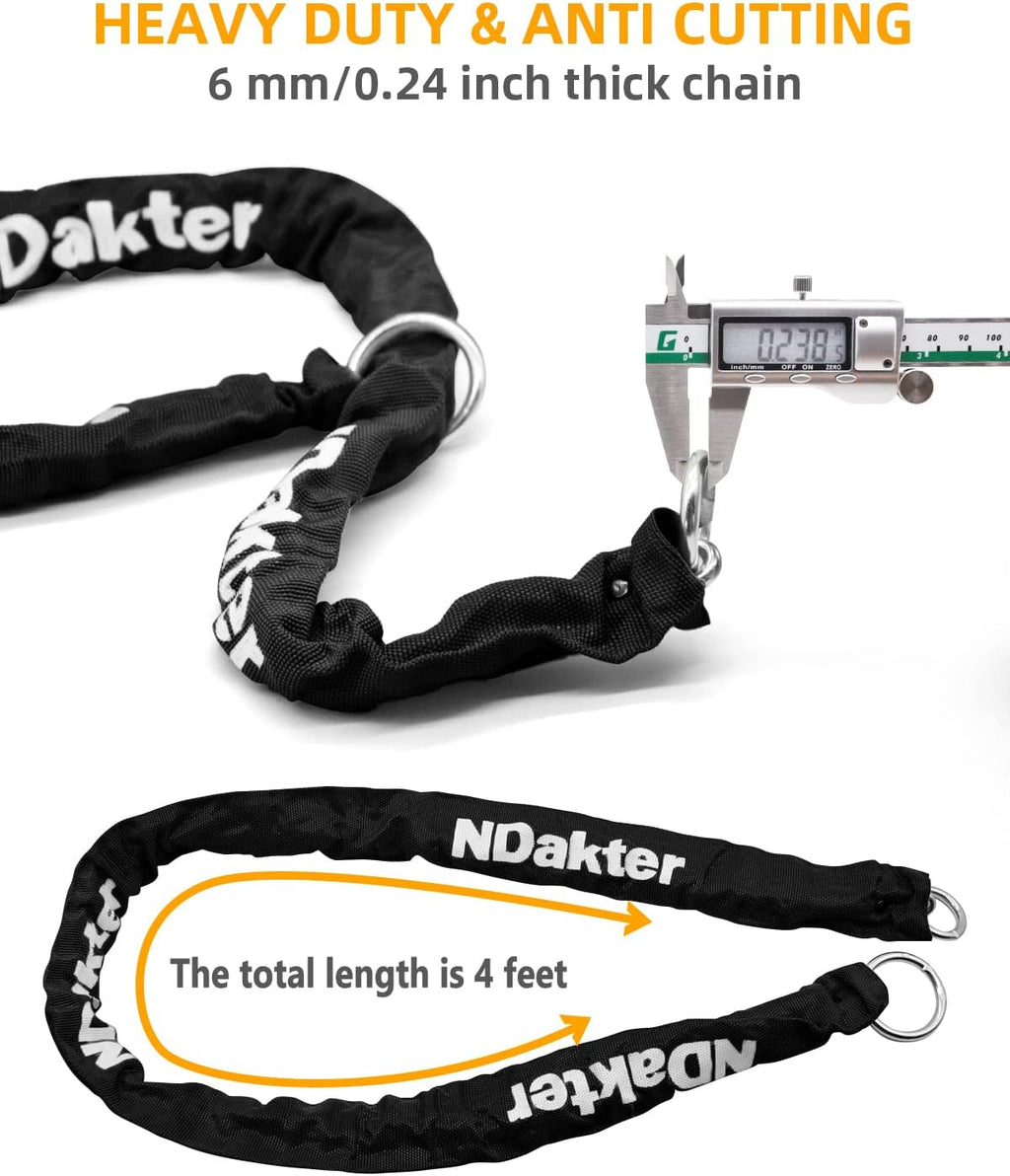 Bike Locks Heavy Duty anti Theft 18Mm Thick, Motorcycle U Lock with 4FT X 6Mm Security Chain, 3Keys Large U-Shape Electric Bicycle Wheel Lock for Ebike, Escooter, Fat-Tire Dirt-Bike, Tricycle