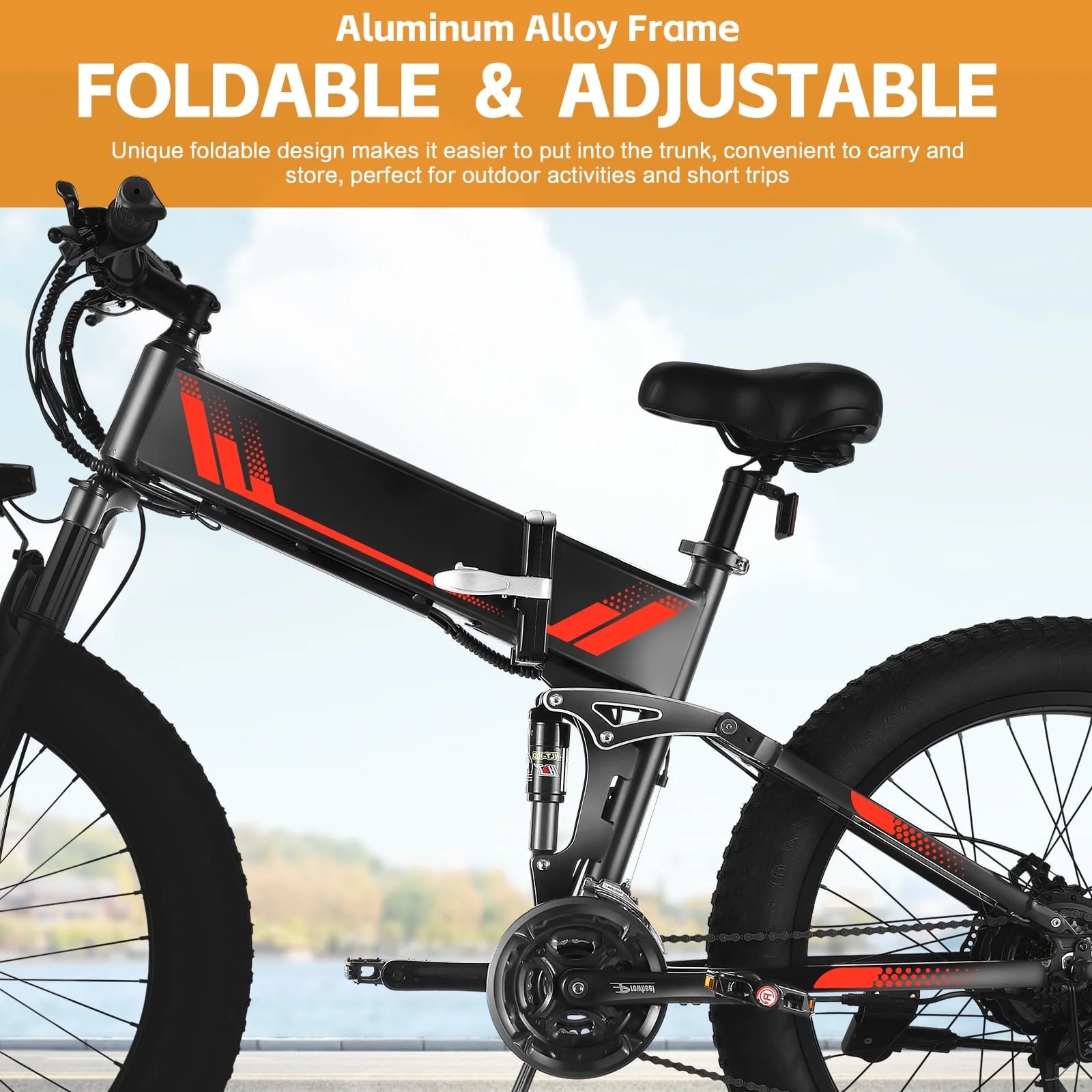 26"X4" Folding Fat Tire Electric Bike, Full Suspensions, 500W Ebike, 5 Riding Modes, 48V 10.4Ah Battery, 21 Speed, LCD, All Terrain E Bike for Adult UL2849