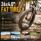 EB26 Electric Bike for Adults, Peak 1500W 48V 15Ah, 26" Fat Tire Ebike, E-Mountain Bicycle, UL2849