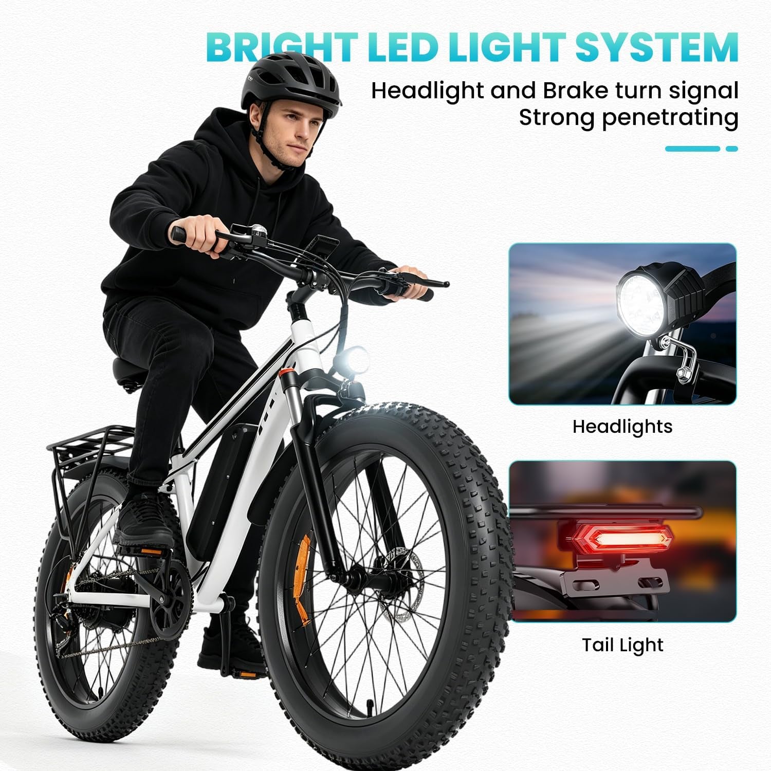 EB26 26" Electric Bike for Adults, 1500W Fat Tire Ebike | 1500W Motor, 48V 15Ah Removable Battery, 26"X4" Fat Tire, Max 28 MPH, 60Mile, LCD Display,Usb Charging, Headlight & Taillight