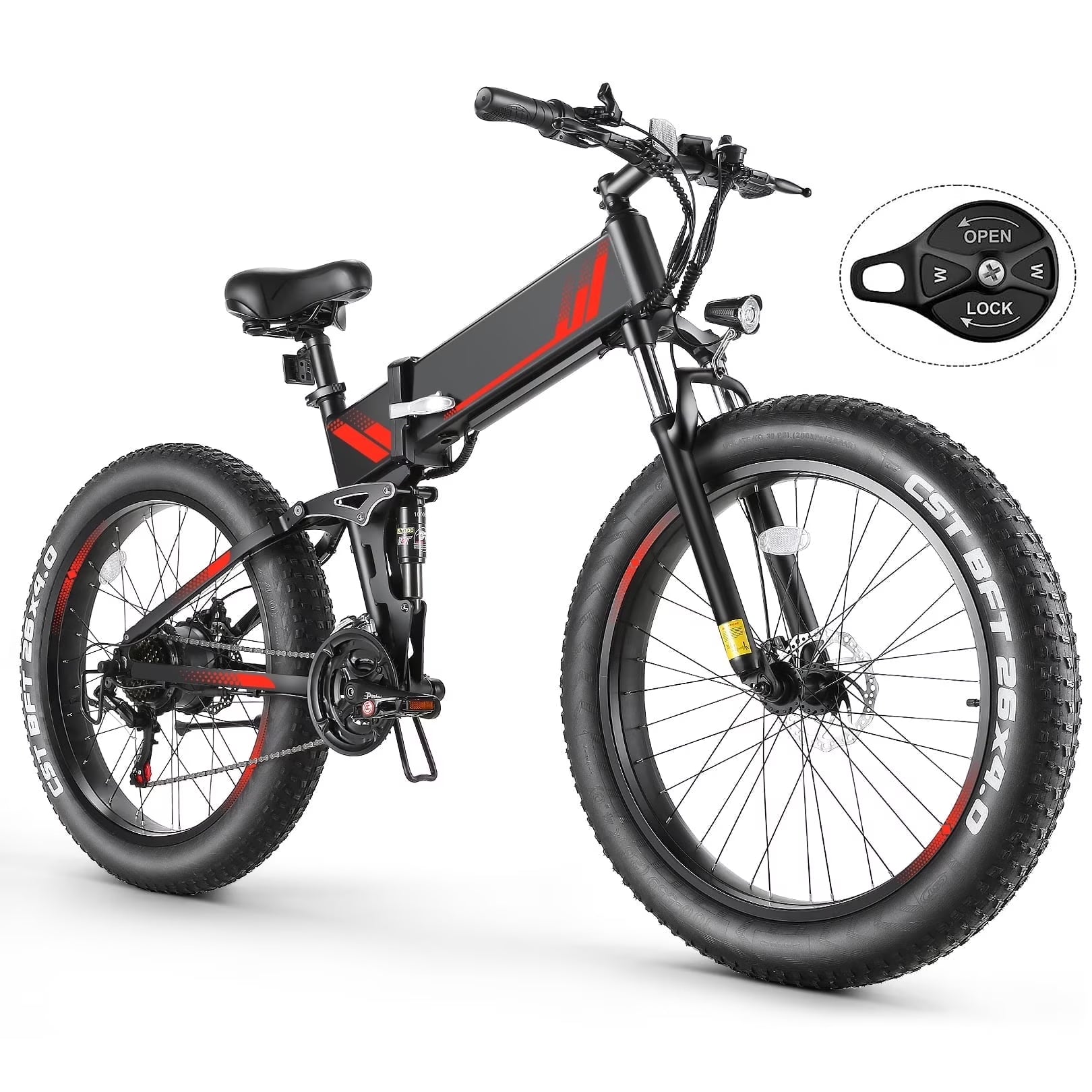 26"X4" Folding Fat Tire Electric Bike, Full Suspensions, 500W Ebike, 5 Riding Modes, 48V 10.4Ah Battery, 21 Speed, LCD, All Terrain E Bike for Adult UL2849