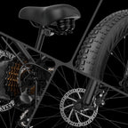 Electric Connection Peak 1000W electric bike with fat tires, 7 gears, rear rack, 26-inch wheels, and 48V battery for adults.