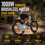 EB26 Electric Bike for Adults, Peak 1500W 48V 15Ah, 26" Fat Tire Ebike, E-Mountain Bicycle, UL2849