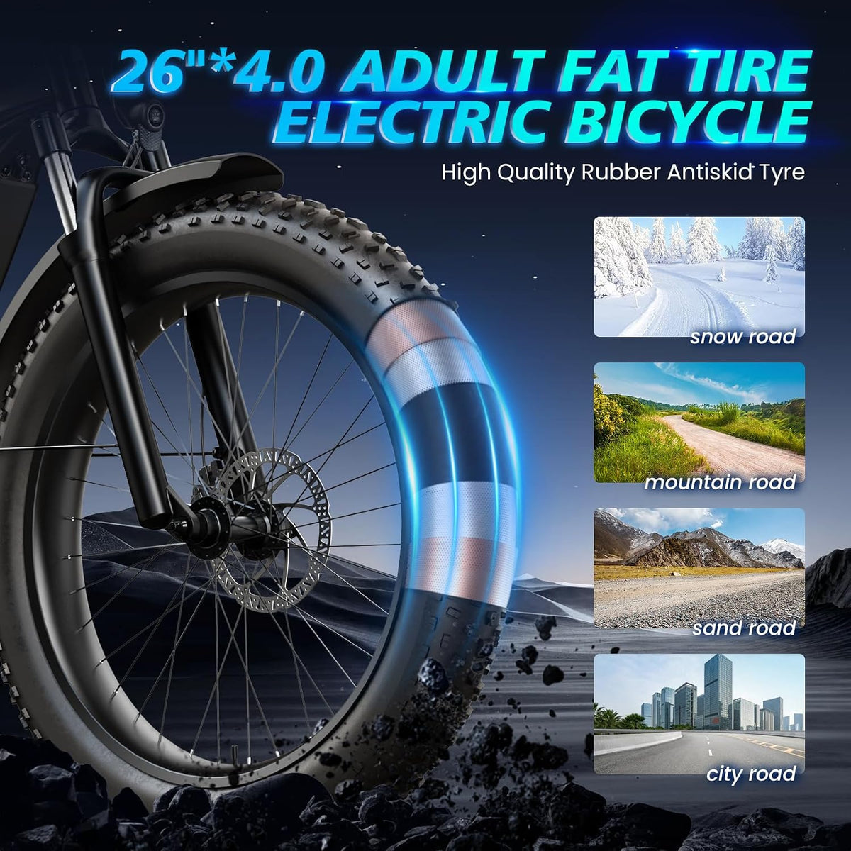Electric Connection adult electric mountain bike with 26x4 tires, aluminum frame, 1200W motor, LCD display, and dual hydraulic brakes.
