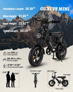 V8 Mini Electric Bike for Adults, 16" Fat Tire Ebike, 500W Electric Bicycle, 36V 10.4Ah, Black E Bike UL2849
