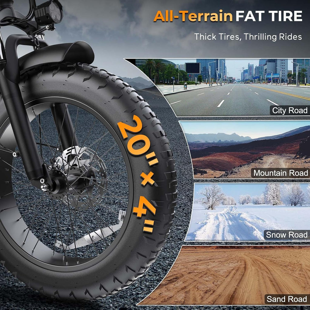 T63 Fat Tire Electric Bike, 500W Entry Level for Adults Teens | 40 Miles, 20MPH, 13Ah Removable Battery. 20 Fat Tire Ebike for Commute, School, Travel. Lightweight. UL2849 Certified.