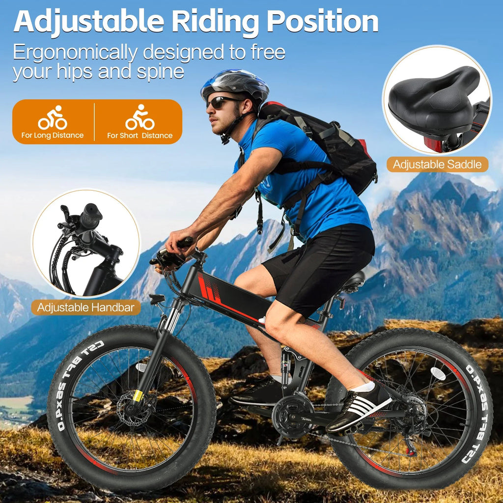 26"X4" Folding Fat Tire Electric Bike, Full Suspensions, 500W Ebike, 5 Riding Modes, 48V 10.4Ah Battery, 21 Speed, LCD, All Terrain E Bike for Adult UL2849