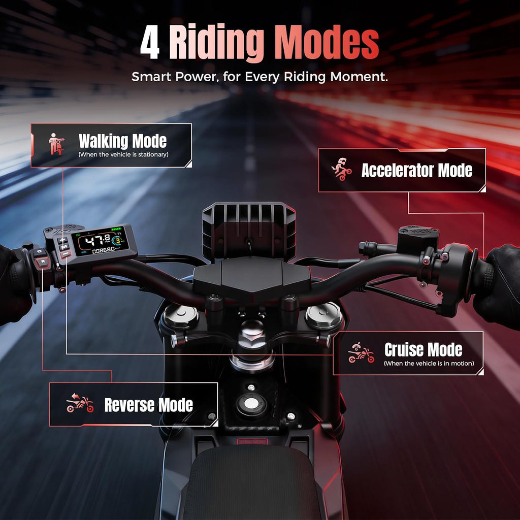 Electric Connection IN10 Pro electric dirt bike with 17"/14" tires, 5500W motor, hydraulic brakes, and dual shocks for off-road fun.