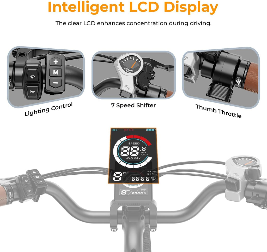 Cityscape 2.0 Electric Bike for Adults with Peak 1200W Motor, 468Wh Removable Battery, 50Miles 26" Electric Commuter Bike, 7-Speed,Ul Certified