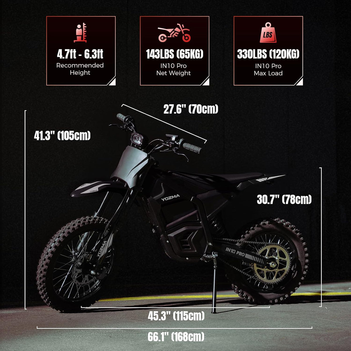 Electric Connection IN10 Pro electric dirt bike with 17"/14" tires, 5500W motor, hydraulic brakes, and dual shock for off-road riding