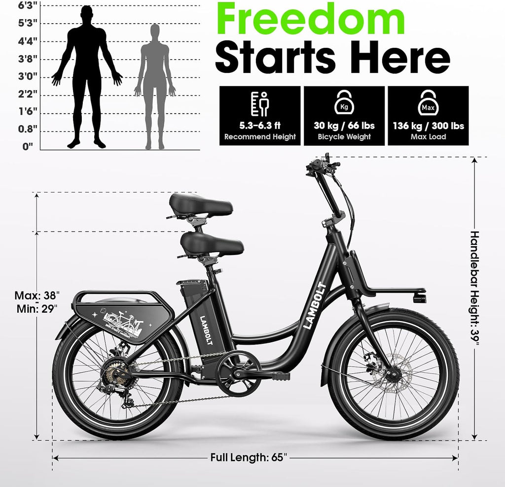 Electric Bike for Adults - 1000W Peak Motor Ebike with 48V15Ah Removable Battery, 20" X 3.0 Fat Tire Step-Thru 7-Speed Commuter Electric Bicycle, up to 24 MPH, 70 Miles Range, UL 2849 Certified.