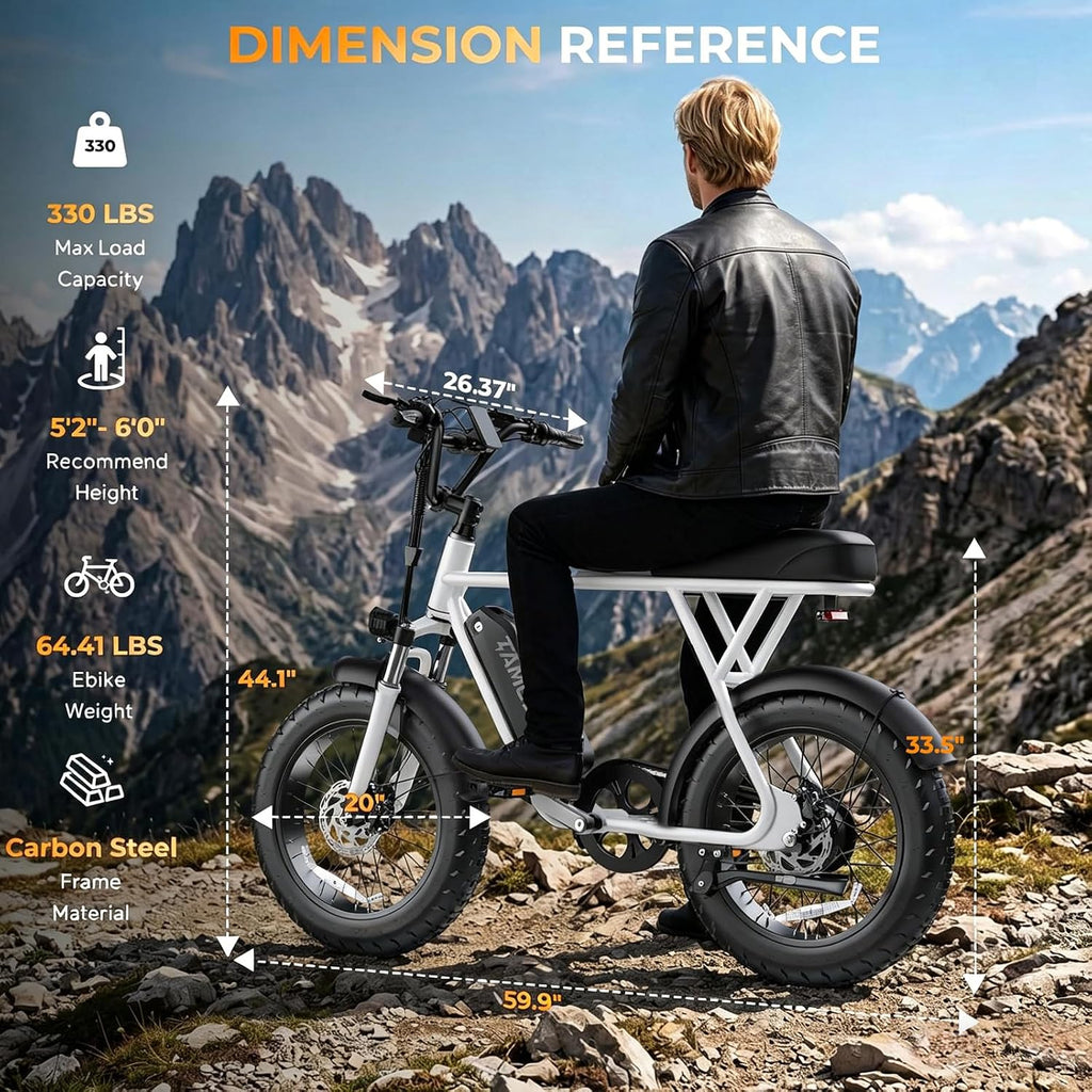T63 Fat Tire Electric Bike, 500W Entry Level for Adults Teens | 40 Miles, 20MPH, 13Ah Removable Battery. 20 Fat Tire Ebike for Commute, School, Travel. Lightweight. UL2849 Certified.