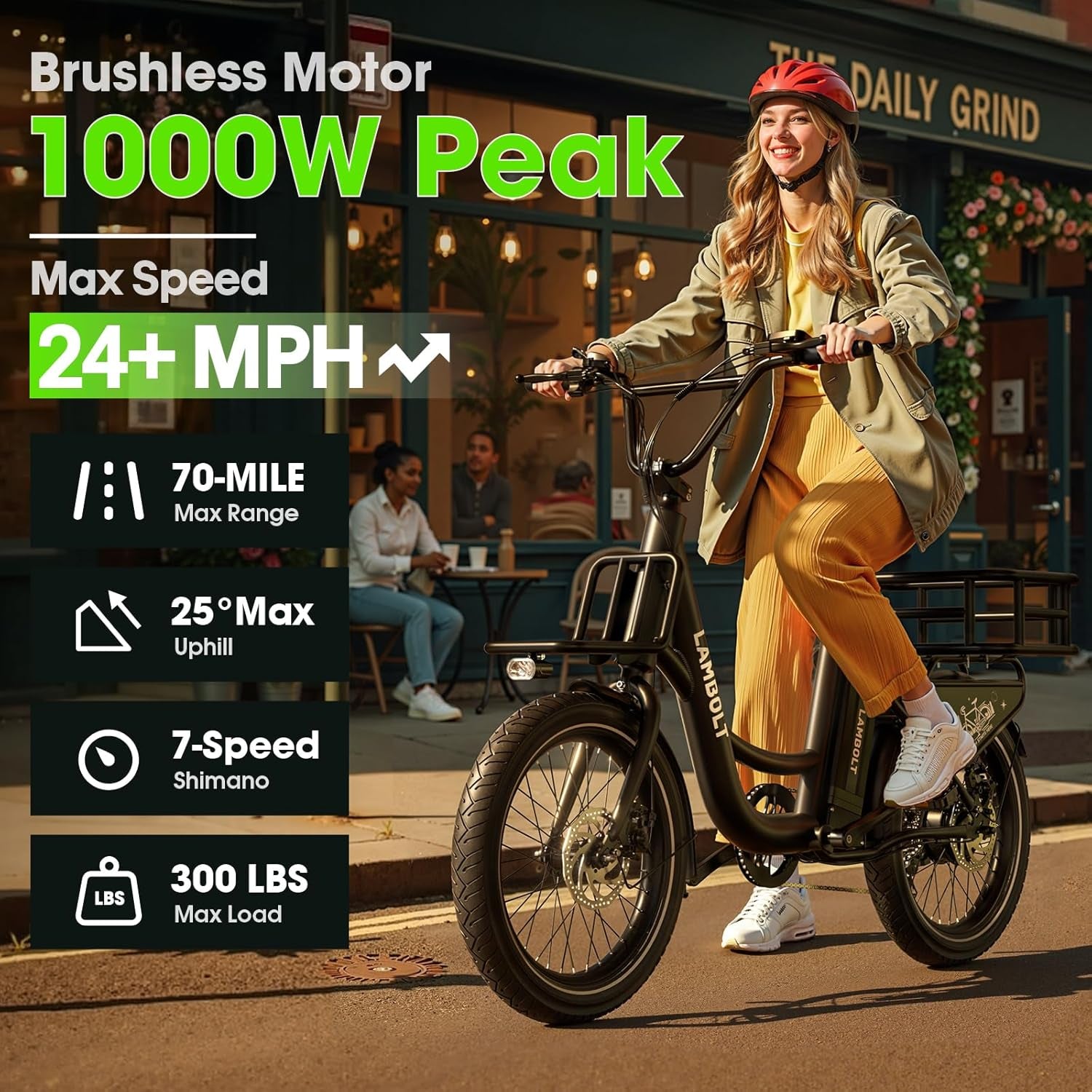 Electric Bike for Adults - 1000W Peak Motor Ebike with 48V15Ah Removable Battery, 20" X 3.0 Fat Tire Step-Thru 7-Speed Commuter Electric Bicycle, up to 24 MPH, 70 Miles Range, UL 2849 Certified.
