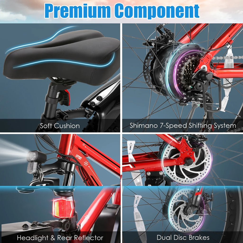26"X4.0 Fat Tire Electric Bike, 624Wh Battery, 48V 500W Ebike Electric Mountain Bike, Cruise Control Mode, Adult E Bikes for Men, LCD Meter, 7-Speed Snow Bike Beach E-Bike for Adults UL2849