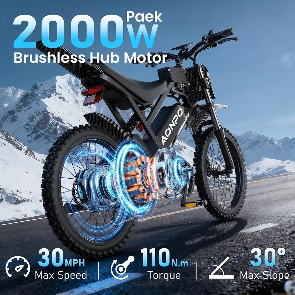 A20 Electric Bike for Adults, Peak 2000W Electric Dirt Bikes for Adults | UL 2849 48V 18.2Ah(873.6Wh) E-Bike, 100 Miles(Pas), Hydraulic Disc Brakes E Bike for Teens, 17" Dirt Tires Ebikes for Adults