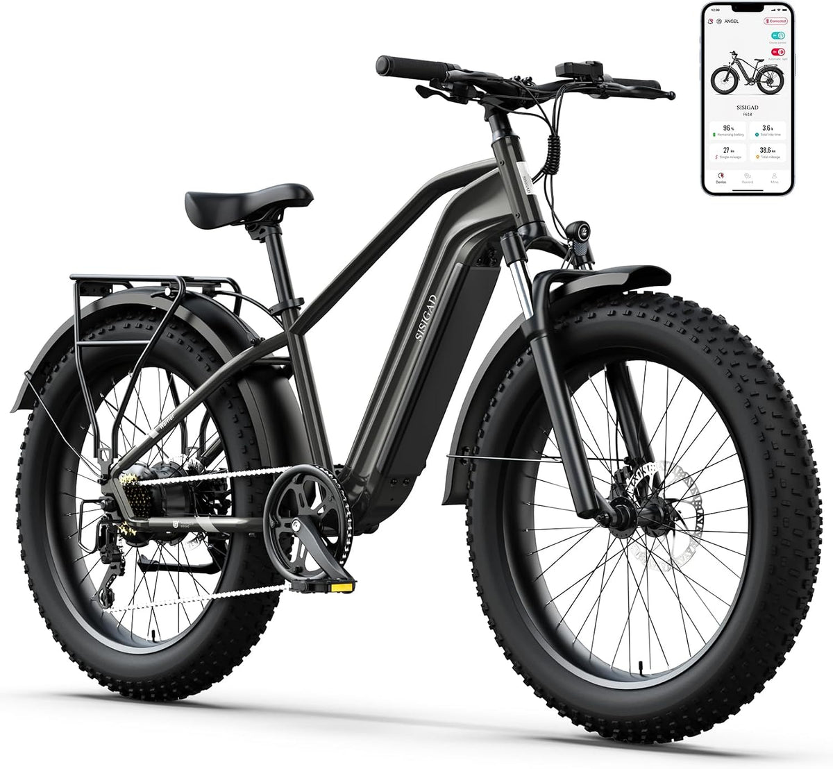 Electric Connection adult electric mountain bike with 26x4 tires, aluminum frame, 1200W motor, removable battery, and dual hydraulic brakes.