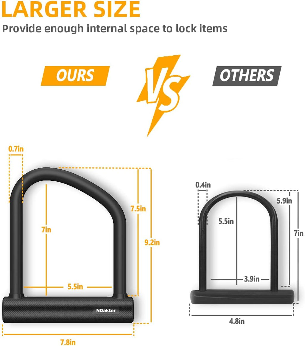 Bike Locks Heavy Duty anti Theft 18Mm Thick, Motorcycle U Lock with 4FT X 6Mm Security Chain, 3Keys Large U-Shape Electric Bicycle Wheel Lock for Ebike, Escooter, Fat-Tire Dirt-Bike, Tricycle