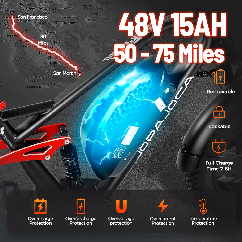 2026 Luna/Terra 3000W/1500W 33MPH Dual Motor Ebike for Men Women, 20/15Ah 80+ Mi Long Range Electric Bike for Adults, 20" Fat Tire Full Suspension All-Terrain E-Bike with Hydraulic Disc Brake