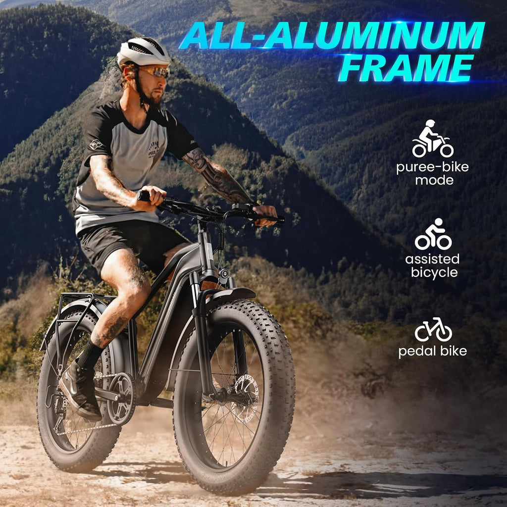 Electric Connection adult electric mountain bike with 26x4 tires, 1200W motor, aluminum frame, removable battery, and LCD display.