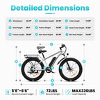 EB26 26" Electric Bike for Adults, 1500W Fat Tire Ebike | 1500W Motor, 48V 15Ah Removable Battery, 26"X4" Fat Tire, Max 28 MPH, 60Mile, LCD Display,Usb Charging, Headlight & Taillight