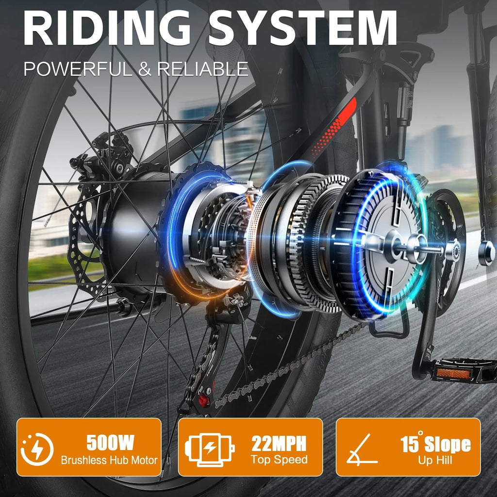 26"X4" Folding Fat Tire Electric Bike, Full Suspensions, 500W Ebike, 5 Riding Modes, 48V 10.4Ah Battery, 21 Speed, LCD, All Terrain E Bike for Adult UL2849