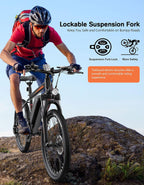 Electric Bike for Adults, 26" Ebike with Peak 500W Brushless Motor, Electric Mountain Bike with 374Wh Removable Battery, 50 Miles Electric Bicycle with Suspension Fork, 21 Speed, LCD Display