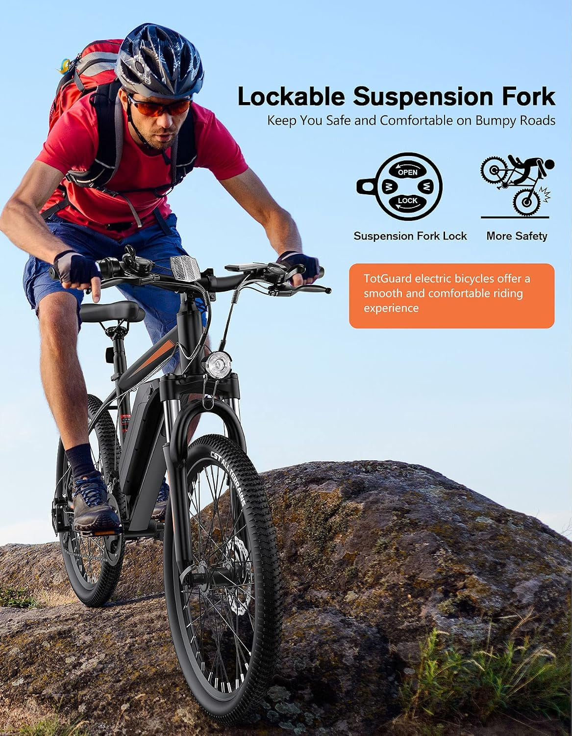 Electric Bike for Adults, 26" Ebike with Peak 500W Brushless Motor, Electric Mountain Bike with 374Wh Removable Battery, 50 Miles Electric Bicycle with Suspension Fork, 21 Speed, LCD Display