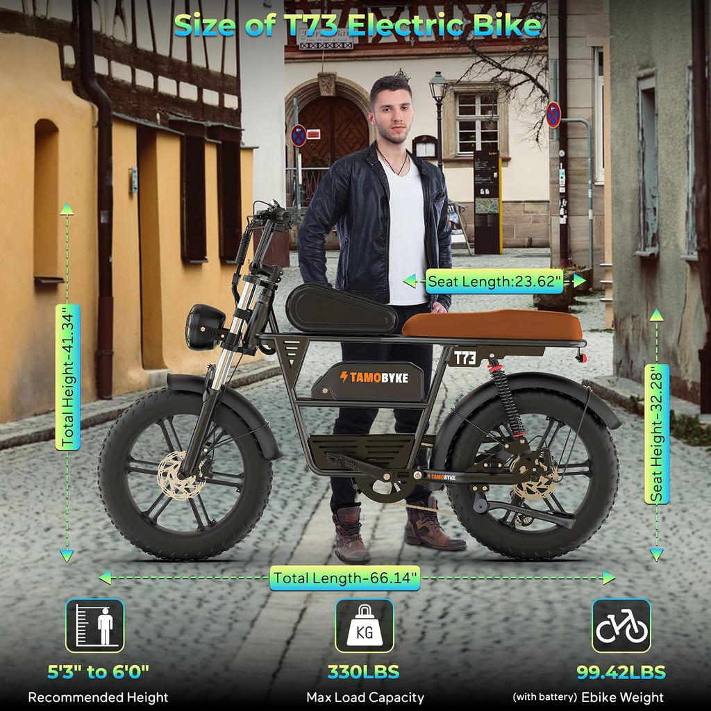 T73 Premium Series Electric Bike for Adults,48V15Ah/36Ah/41.6Ah Battery,1000W/1500W/3000W Powerful Motor,20''*4'' Fat Tire, Hydraulic Shockproof &Oils Brakes, Commute/Snow Ebike.Age 15+