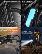Electric Bike for Adults, 26" Ebike with Peak 500W Brushless Motor, Electric Mountain Bike with 374Wh Removable Battery, 50 Miles Electric Bicycle with Suspension Fork, 21 Speed, LCD Display