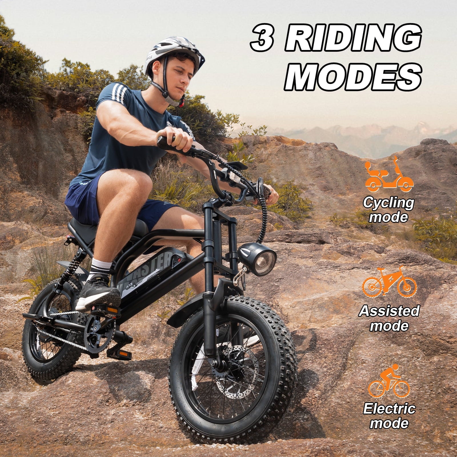 Electric Bike,16" Fat Tire Ebike,500W Motor,48V 12Ah Removable Battery,4X Suspension,38 Miles Pure Electric,55 Miles Pedal
