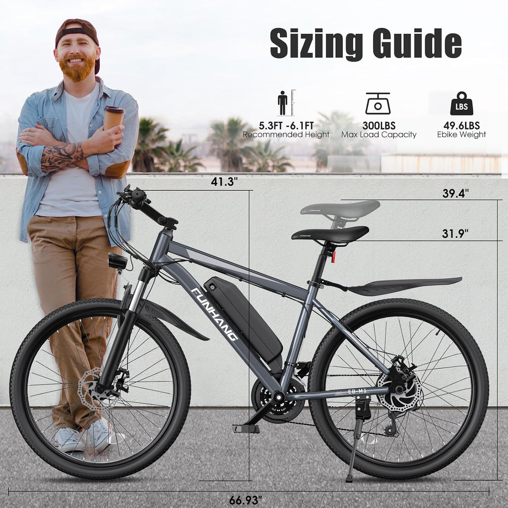 Electric Bike for Adults, 1000W Peak Ebike, 50Miles 20MPH Electric Mountain Bike, 26" Adult Electric Bicycle with 48V Removable Battery, Fenders,7 Speed, Front Suspension, UL 2849 Certified