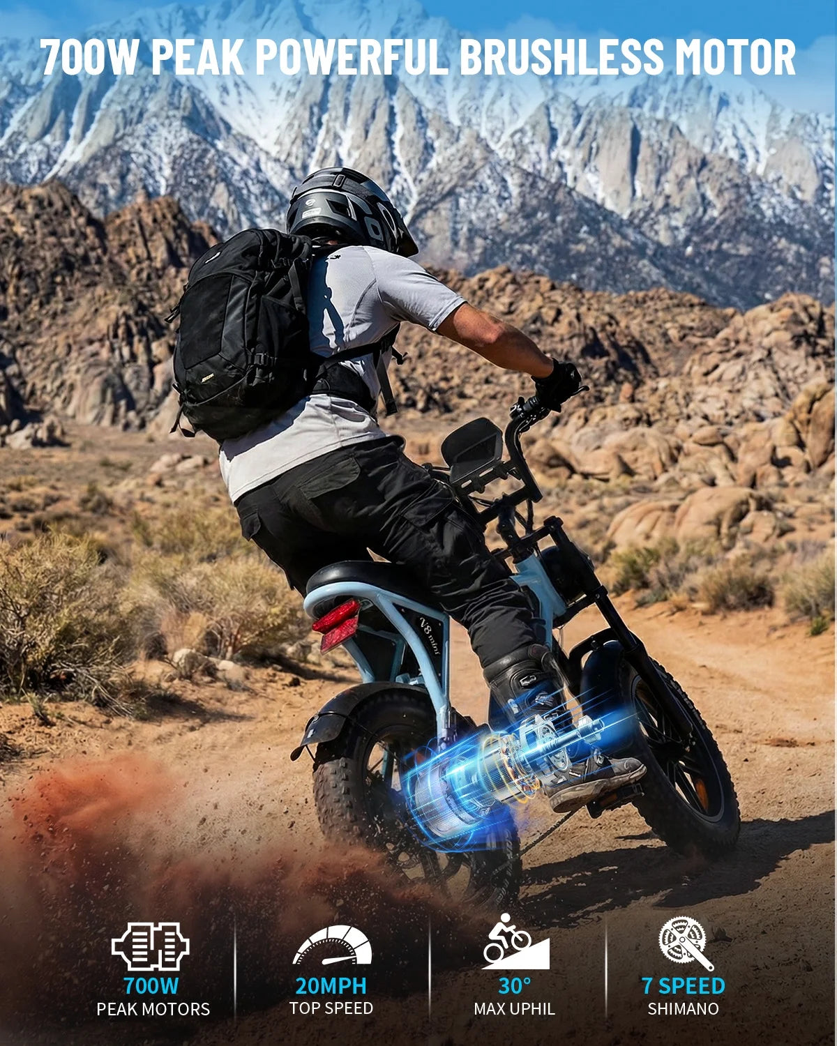 V8 Mini Electric Bike for Adults, 16" Fat Tire Ebike, 500W 20MPH Electric Bicycle, 36V 10.4Ah, E Bike UL2849