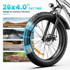 EB26 26" Electric Bike for Adults, 1500W Fat Tire Ebike | 1500W Motor, 48V 15Ah Removable Battery, 26"X4" Fat Tire, Max 28 MPH, 60Mile, LCD Display,Usb Charging, Headlight & Taillight