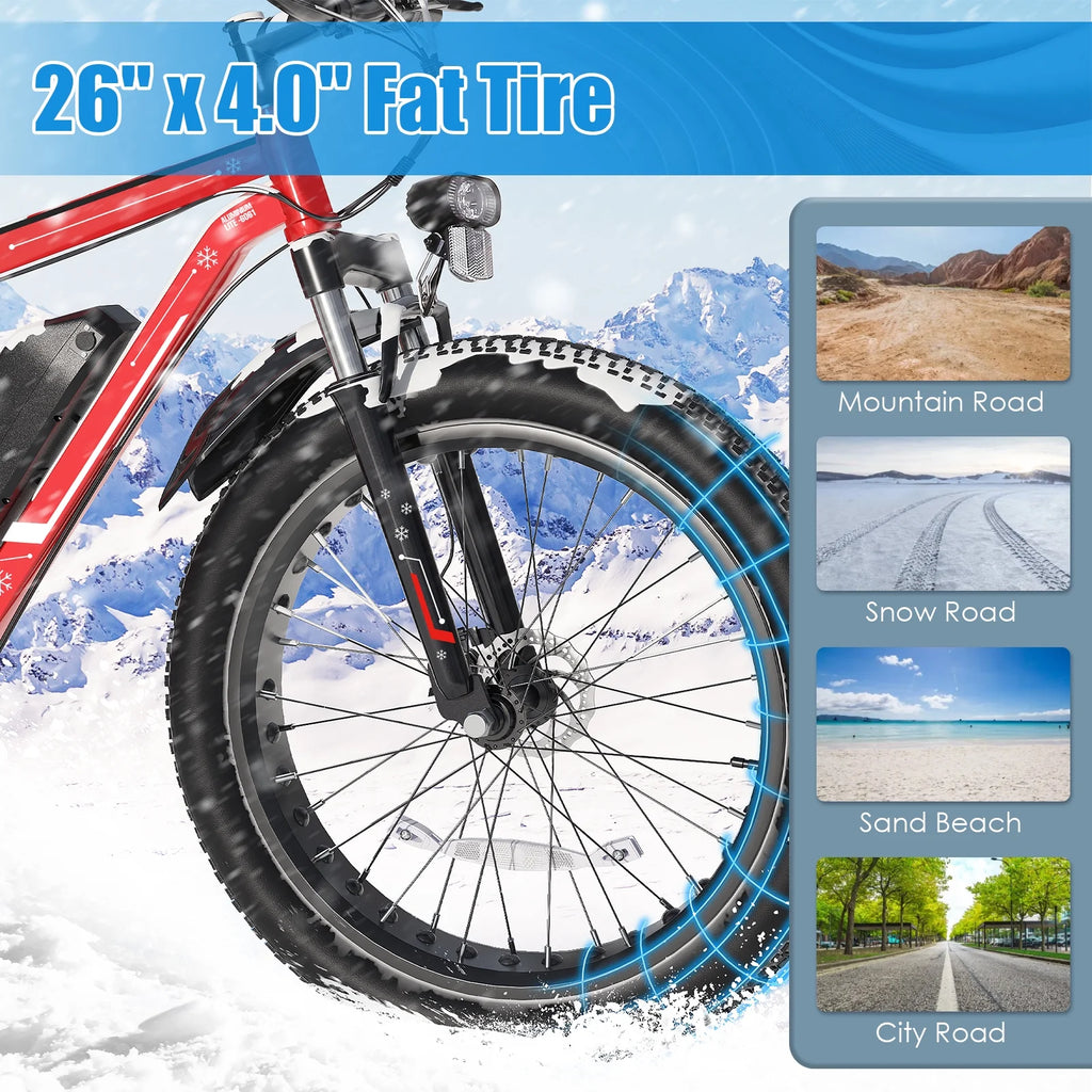 26"X4.0 Fat Tire Electric Bike, 624Wh Battery, 48V 500W Ebike Electric Mountain Bike, Cruise Control Mode, Adult E Bikes for Men, LCD Meter, 7-Speed Snow Bike Beach E-Bike for Adults UL2849