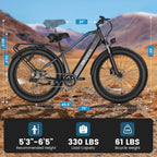 Electric Connection Peak 1000W electric mountain bike with fat tires, 7-speed gears, rear rack, 26-inch wheels, and 48V battery