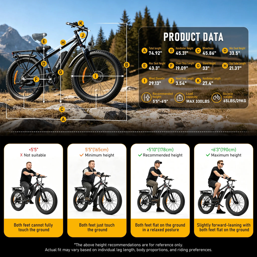 EB26 Electric Bike for Adults, Peak 1500W 48V 15Ah, 26" Fat Tire Ebike, E-Mountain Bicycle, UL2849