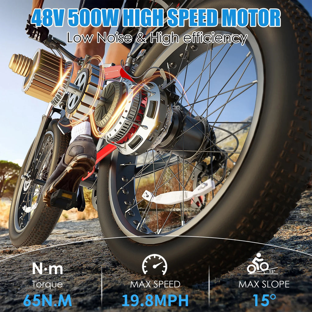 26"X4.0 Fat Tire Electric Bike, 624Wh Battery, 48V 500W Ebike Electric Mountain Bike, Cruise Control Mode, Adult E Bikes for Men, LCD Meter, 7-Speed Snow Bike Beach E-Bike for Adults UL2849